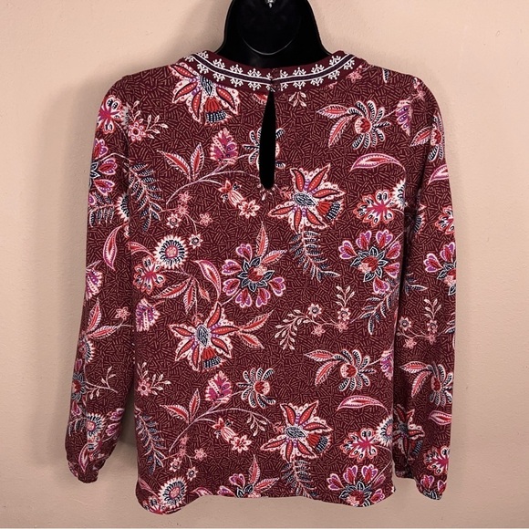 SMALL OLD NAVY BURGUNDY RED BOHO BLOUSE TOP COTTON FLORAL BOHEMIAN EMBROIDERED - Picture 3 of 10